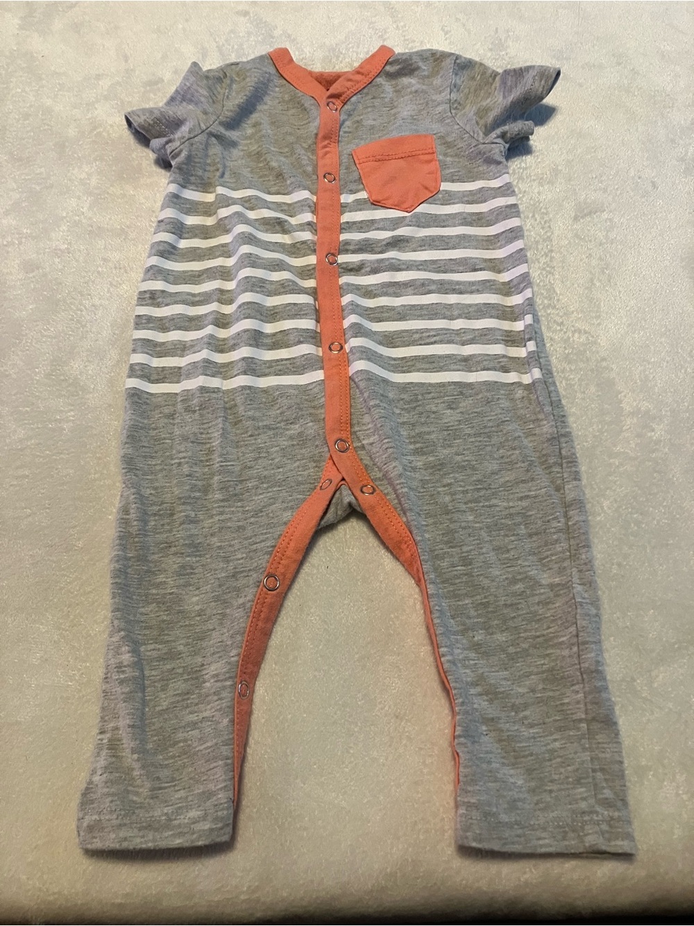 7 For All Mankind Grey and Pink Striped Baby One-Piece